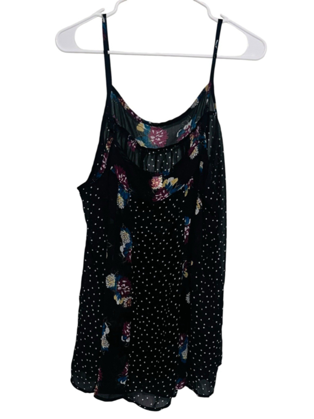 Torrid Floral Polka Dot Panel Cami 1X Black Sheer Chiffon Flowy Swing Tank Top